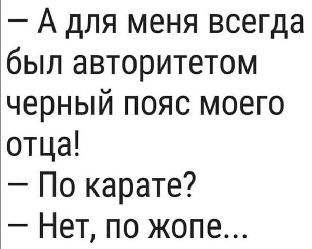 А для меня всегда был авторитетом черный пояс моего отца По карате Нет по жопе