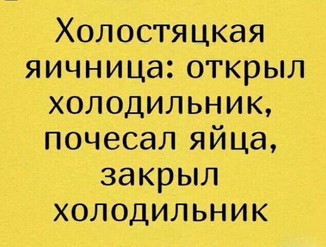 Холостяцкая яичницаоткрыл холодильник почесал яйца закрыл холодильник