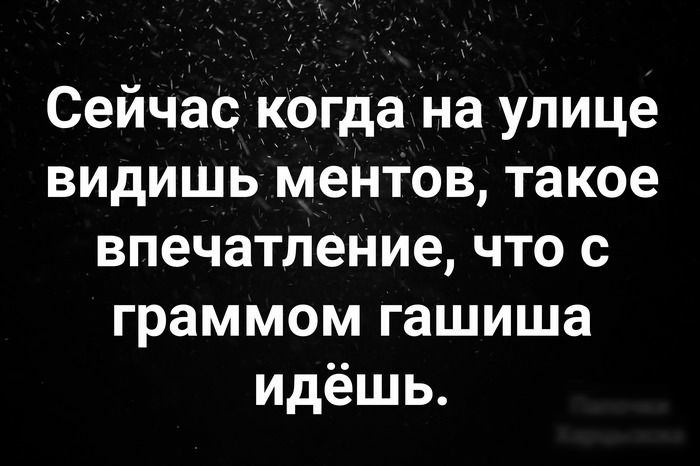 СейчаСкОГда На улице видишь ментов такое впечатление что с граммом гашиша идёшь