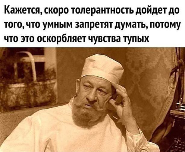 Кажется скоро толерантность дойдет до того что умным запретят думать потому что это оскорбляет чувства тупых