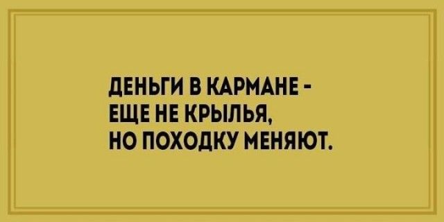 дЕНЬГИ В КАРМАНЕ ЕЩЕ НЕ КРЫЛЬЯ НО ПОХОдКУ МЕНЯЮТ