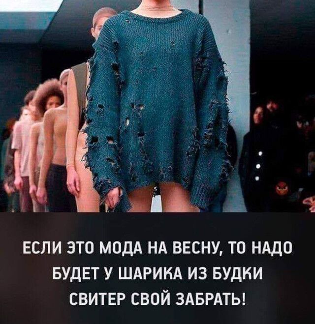 і ч ЕСЛИ ЭТО МОДА НА ВЕСНУ ТО НАДО БУДЕТ У ШАРИКА ИЗ БУДНИ СВИТЕР СВОЙ ЗАБРАТЬ