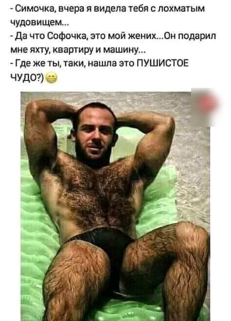 Симочка вчера я видела тебя с похмщым чудовищем Да что Софочка это мой женихОн подарил мне яхту квартиру и машину Где же ты таки нашла это ПУШИСТОЕ чуда