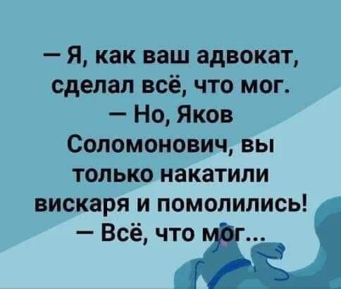 Я как ваш адвокат сделал всё что мог Но Яков Соломонович вы только накатили вискаря и помолились Всё что