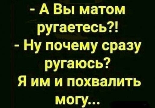 А Вы матом ругаетесь Ну почему сразу ругаюсь Я им и похвалить могу
