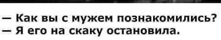 Как вы с мужем познакомились Я его на скаку остановила