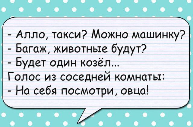 Алло такси Можно машинку Багаж животные будут Будет один козёл Голос из соседней комнаты На себя посмотри овца