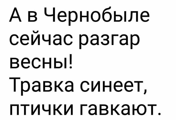 А в Чернобыле сейчас разгар весньН Травка синеет птички гавкают