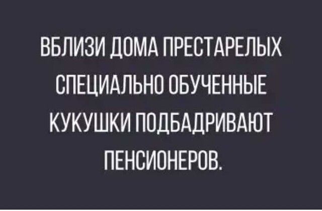ВБЛИЗИ ДОМА ПРЕСТАРЕЛЫХ СПЕЦИАЛЬНО ОБУЧЕННЫЕ КУКУШКИ ПОЦБАДРИВАЮТ ПЕНСИОНЕРОВ