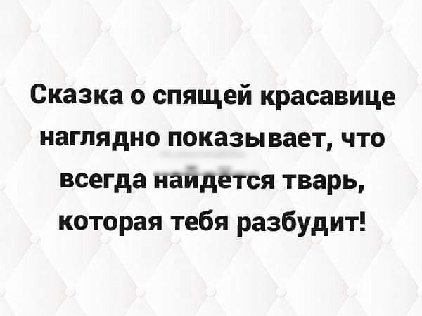Сказка о спящей красавице наглядно показывает что всегда иаидется тварь которая тебя разбудит