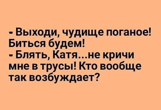 Выходи чудище поганое Биться будем Блять Катяне кричи мне в трусы Кто вообще так возбуждает
