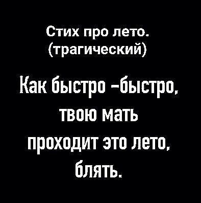 Стих про лето трагический Как быстро быстрп твою мать проходит это лето блять