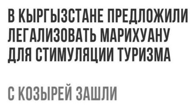 В КЫРГЫЗСТАНЕ ПРЕДЛОЖИЛИ ЛЕГАЛИЗПВАТЬ МАРИХУАНУ дЛЯ ВТИМУЛНЦИИ ТУРИЗМА БКОЗЫРЕЙ ЗдШЛИ