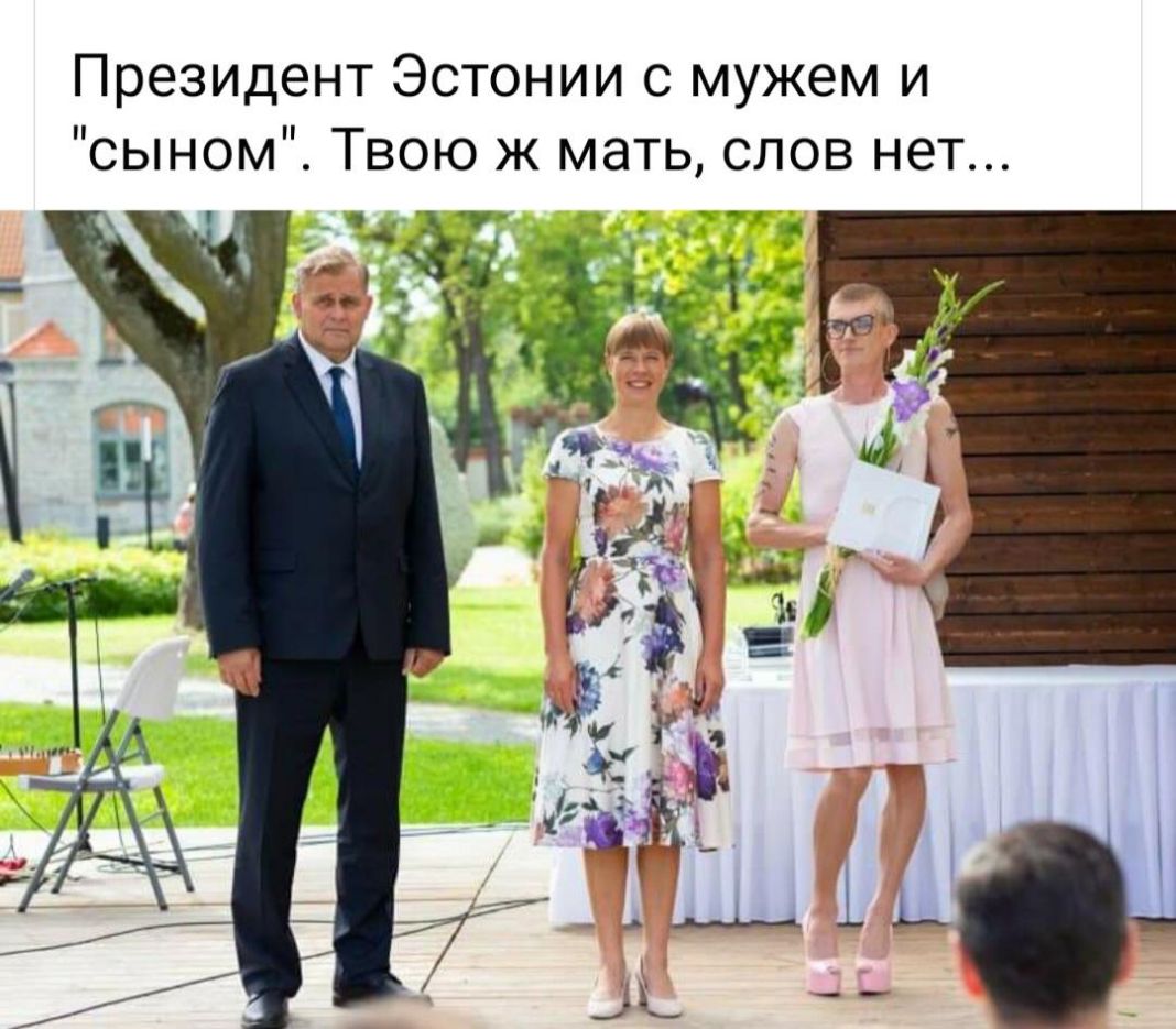 Президент Эстонии с мужем и сыном в платье