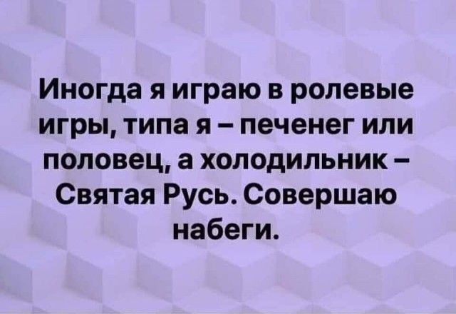 Иногда я играю в ролевые игры типа я печенег или половец а холодильник Святая Русь Совершаю набеги