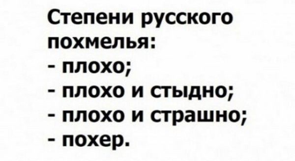 Степени русского похмелья плохо плохо и стыдно плохо и страшно похер