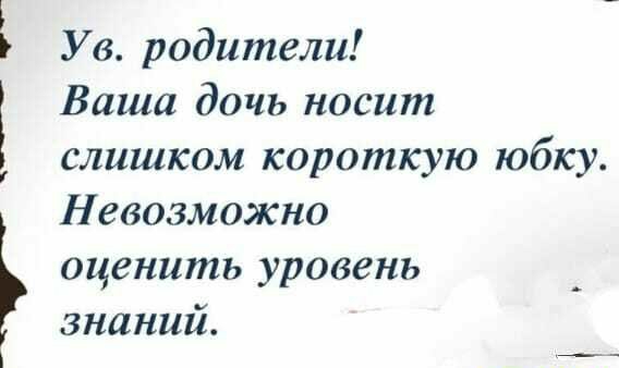 Ув родители Ваша дочь носит слишком короткую юбку Невозможно оценить уровень знаний