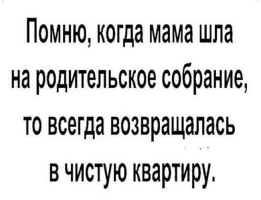 Помню когда мама шла на родительское собрание то всегда возвращалась в чистую квартиру