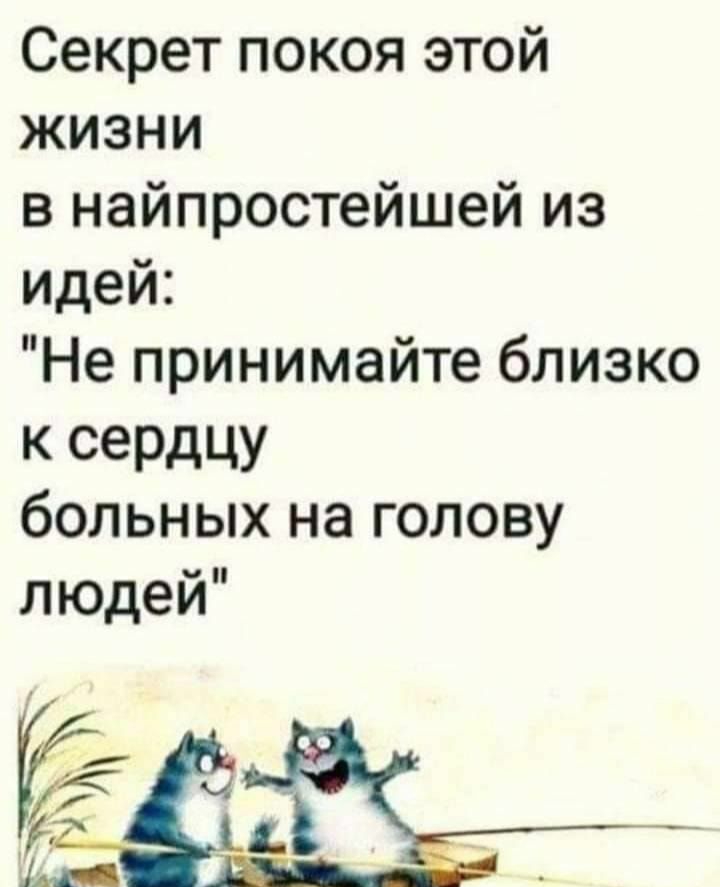 Секрет покоя этой жизни в найпростейшей из идей Не принимайте близко К сердцу больных на голову людей