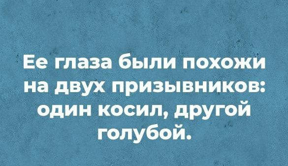 Ее глаза были похожи на двух призывников один косил другой голубой