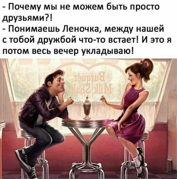 Почему мы не можем быть просто друзьями Понимаешь Леночка между нашей с тобой дружбой что то встает И это я потом весь вечер укладываю