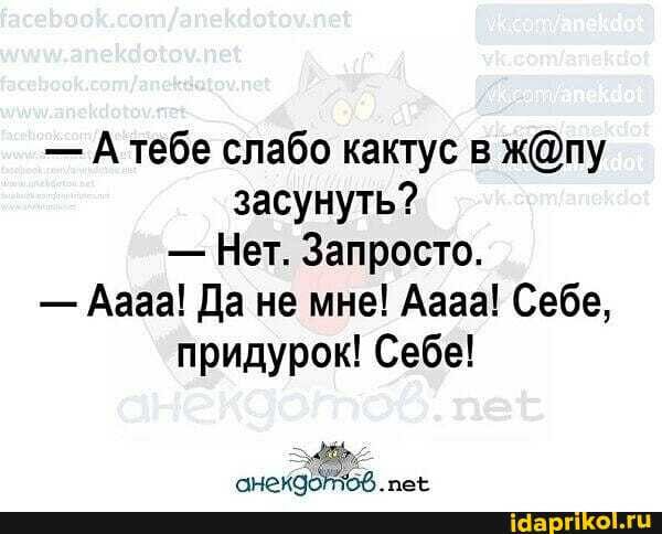 А тебе слабо кактус в жпу засунуть Нет Запросто Аааа да не мне Аааа Себе придурок Себе _а ОНеК9О пеь