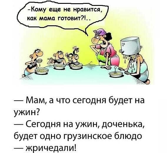 Кому еще не нравится как мцмп готовит Мам а что сегодня будет на ужин Сегодня на ужин доченька будет одно грузинское блюдо жричедали