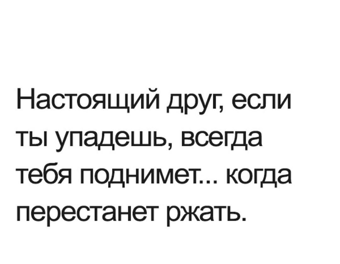 Настоящий друг если ты упадешь всегда тебя поднимет когда перестанет ржать
