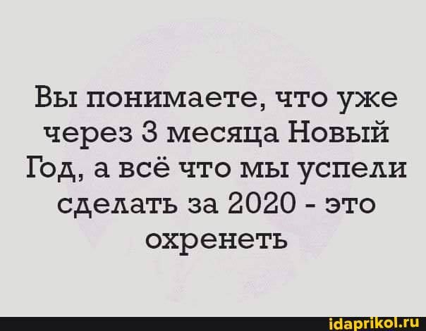 Вы понимаете что уже через 3 месяца Новый Год а всё что мы успели сделать за 2020 это охренеть