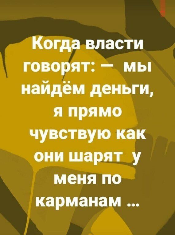 Когда власти говорят мы найдём деньги я прямо чувствую как они шарят у меня по карманам