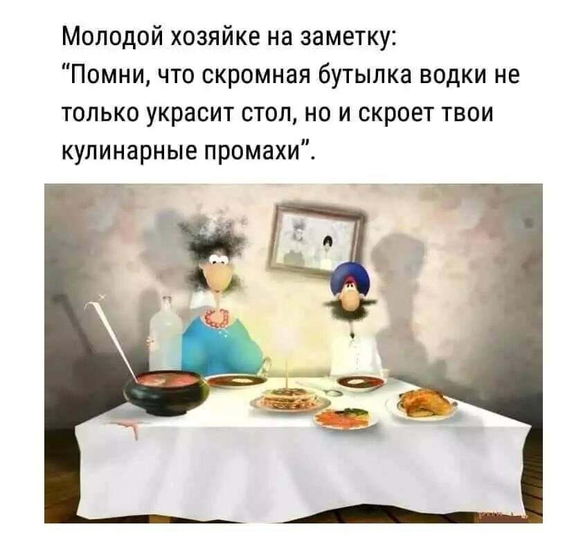 Молодой хозяйке на заметку Помни что скромная бутылка водки не только украсит стол но и скроет твои кулинарные промахи