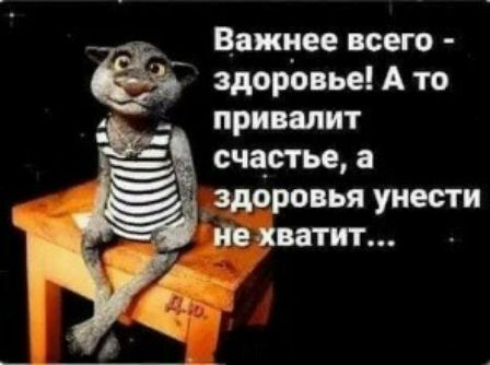 Важнее всего здоровье А то привалит счастье а здоровья унести не хватит