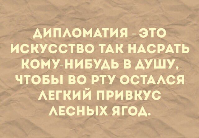 Дипломатия это искусство так нагадить в душу.