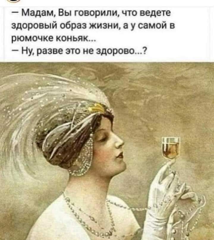 Мадам Вы говорили что ведете здоровый образ жизни а у самой в рюмочке коньяк Ну разве это не здорово