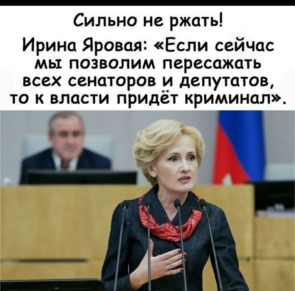 Сильно не ржать Ирина Яровая Если сейчас мы позволим пересажать всех сенаторов _и депутатов то к власти придет криминал