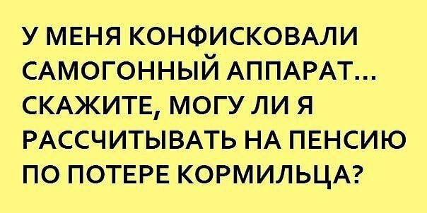 У МЕНЯ КОНФИСКОВАЛИ САМОГОННЫЙ АППАРАТ СКАЖИТЕ МОГУ ЛИ Я РАССЧИТЫВАТЬ НА ПЕНСИЮ ПО ПОТЕРЕ КОРМИЛЬЦА