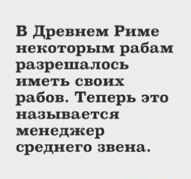 В Древнем Риме некоторым рабам разрешалось иметь своих рабов Теперь это называется менеджер среднего звена