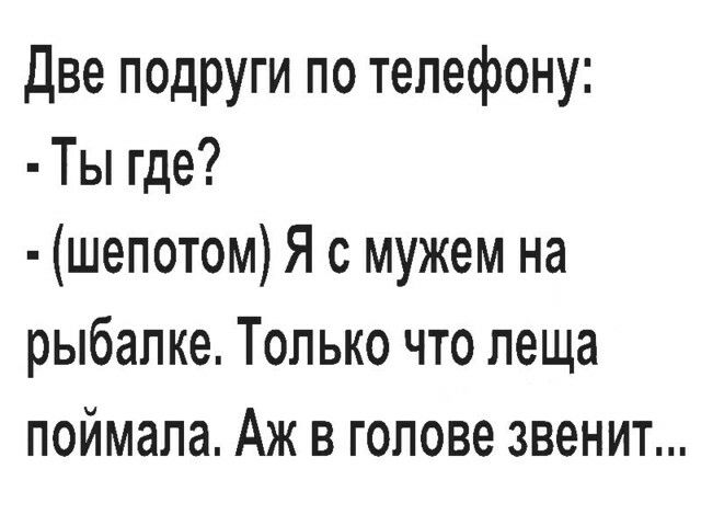 Две подруги по телефону Ты где шепотом Я с мужем на рыбалке Только что леща поймала Аж в голове звенит