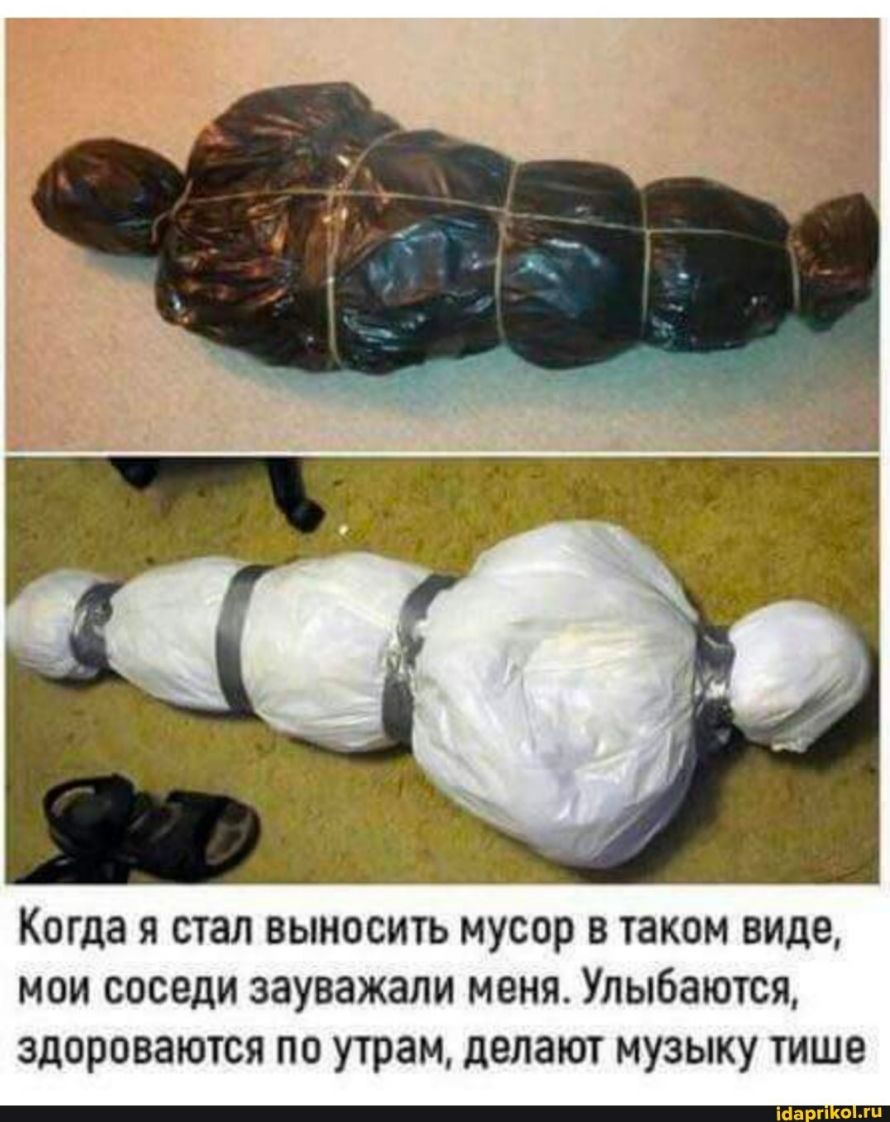 Когда я стал выносить мусор в таком виде мои соседи зауважали меня Улыбаются здороваются по утрам делают музыку тише