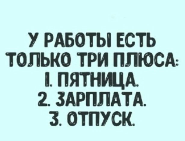 У РАБОТЫ ЕСТЬ ТОЛЬКО ТРИ ПЛЮСА ПЯТНЩА 2 ЗАРПЛАТА 3 ОТПУСК