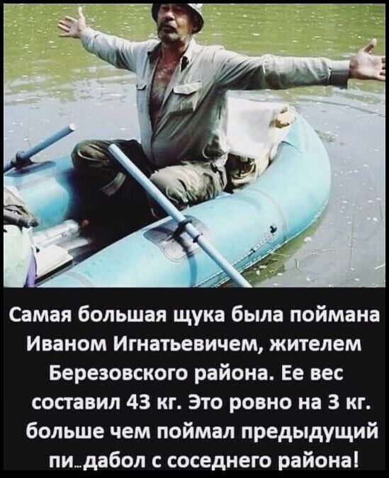 Самая большая щука была поймана Иваном Игнатьевичем жителем Березовского района Ее вес составил 43 кг Это ровно на 3 кг больше чем поймал предыдущий пидабол с соседнего районаі