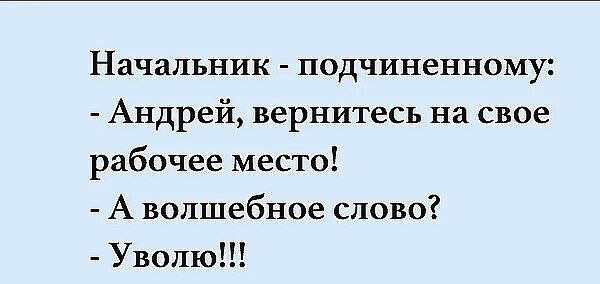 Начальник подчиненному Андрей вернитесь на свое рабочее место А волшебное слово Уволю