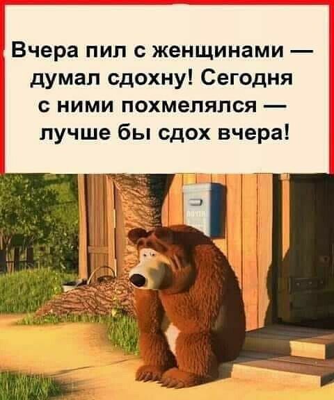 3 Вчера пил с женщинами думал сдохну Сегодня с ними похмелялся лучше бы сдох вчера