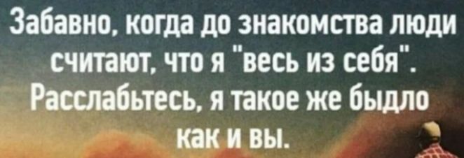 Забавно когда до знакомств люди считают что я весь из себя Расслабьтесь я такое же быдло как и вы
