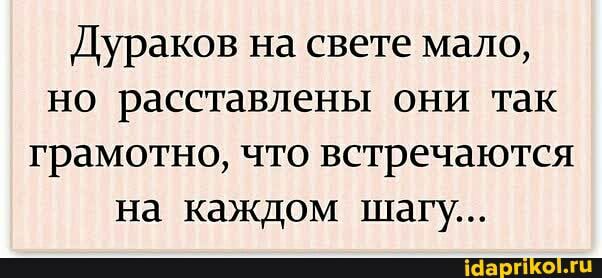 Дураков на свете мало но расставлены они так грамотно что встречаются на каждом шагу _