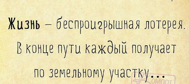 Жизнь беспроигрышная лотерея Вконце пути каждый полуцает по 39льному участку