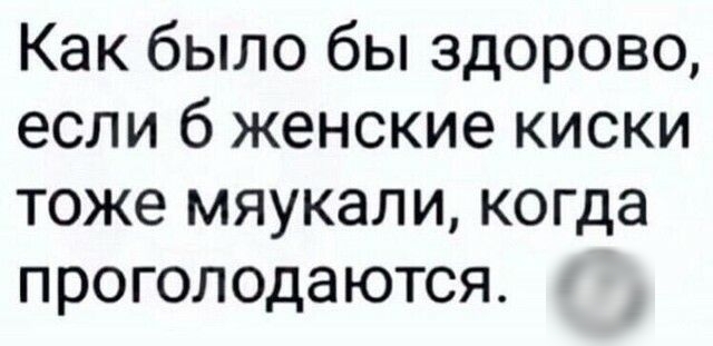 Как было бы здорово если б женские киски тоже мяукали когда проголодаются