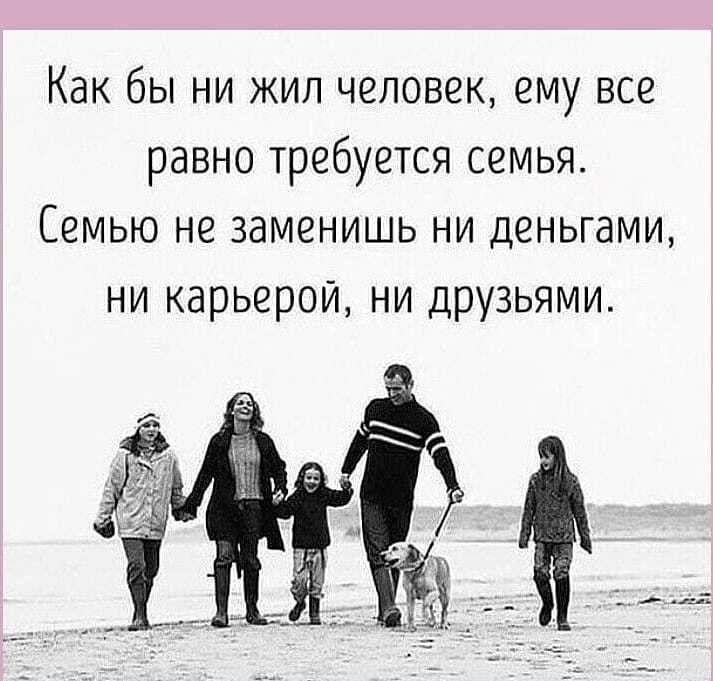Как бы ни жил человек ему все равно требуется семья Семью не заменишь ни деньгами ни карьерой ни друзьями