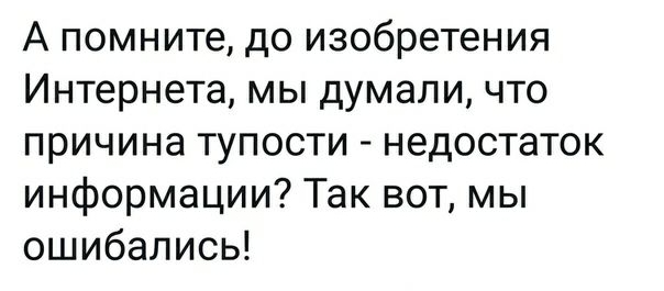 А помните до изобретения Интернета мы думали что причина тупости недостаток информации Так вот мы ошибались