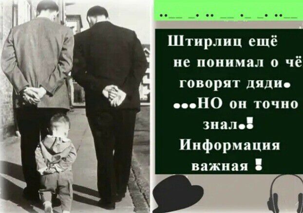 Штирлиц ещё не понимал о чё говорят дяди НО он точно знал Информация важная